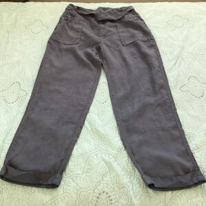 Tahari, grey, women’s size L, belted, linen, high rise, cuffed hem ankle pants
